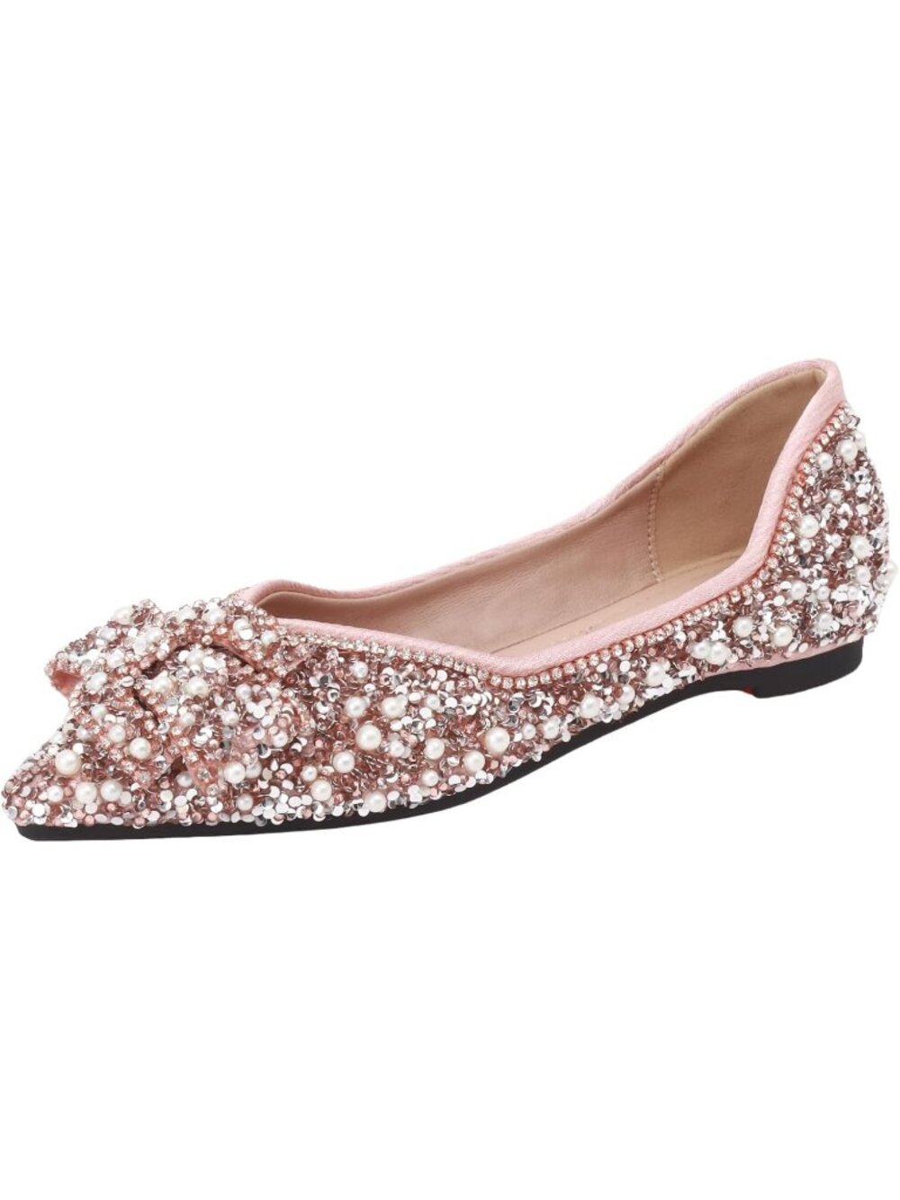 Women‘s Pink Rhinestone Sparkle Pointed toe Memory Foam Comfortable Ballet Flats